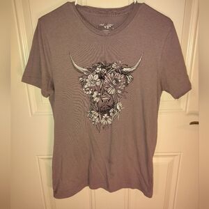 Women's Size Small Mauve Graphic Tee with Floral Bull Design